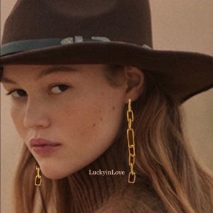 ALEXIS BITTAR • NEW Gold Long Linear Sculpted Custom Chain Link Post Earrings
